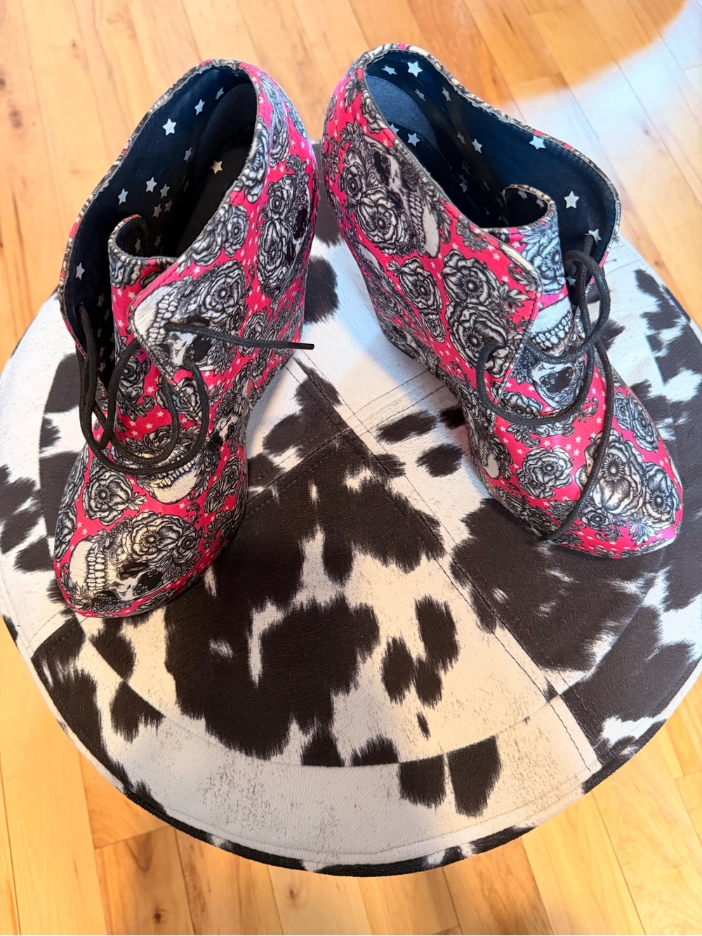 Iron Fist Hot Pink Skull Lace-Up Wedge Boots